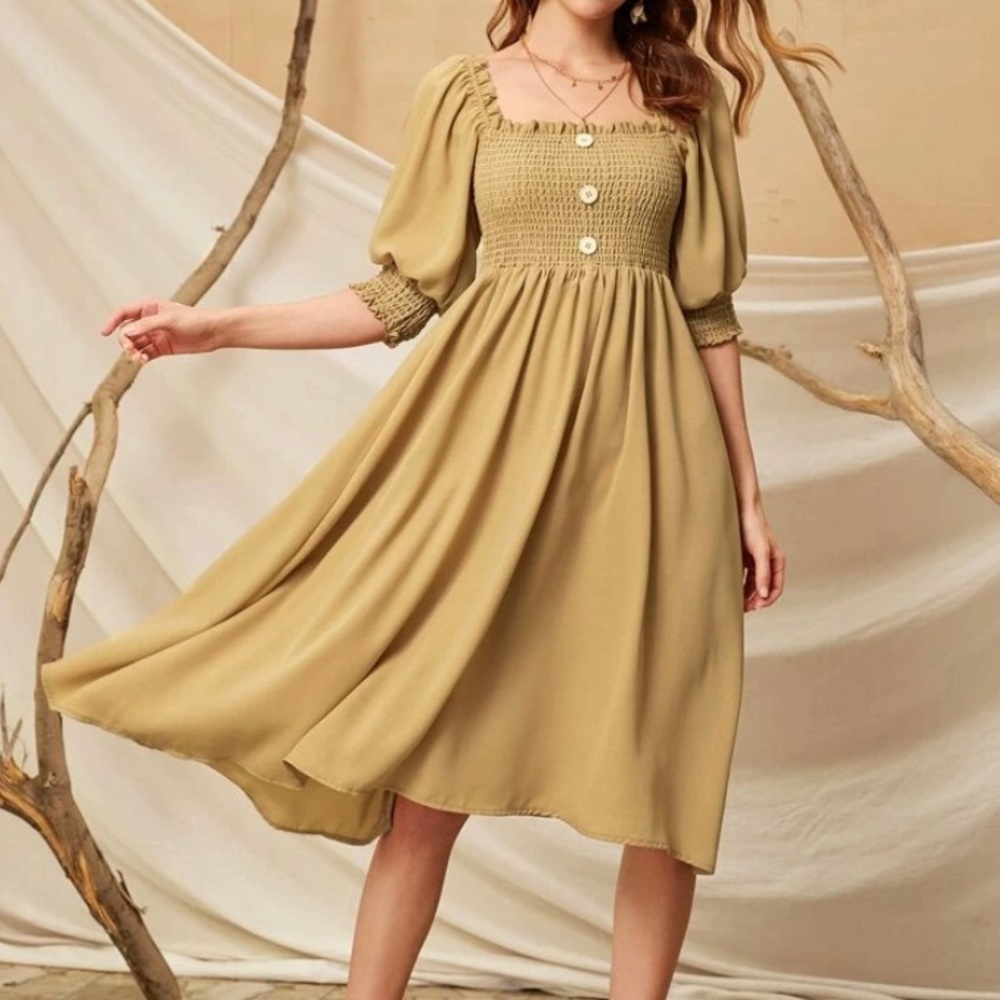 tan smock dress